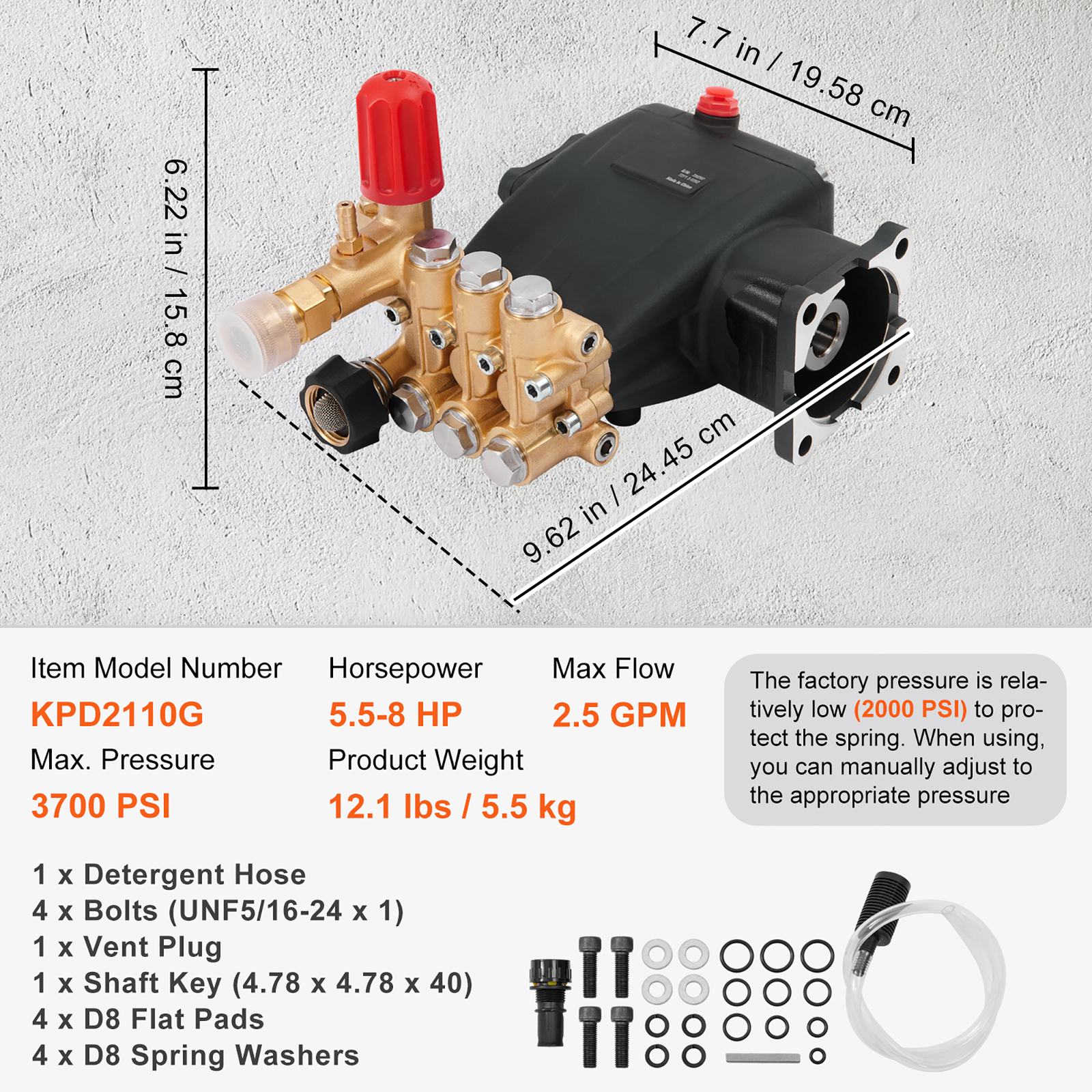 Pressure Washer Pump Power Washer Pump 3/4″ Horizontal 3700 PSI 2.5 GPM