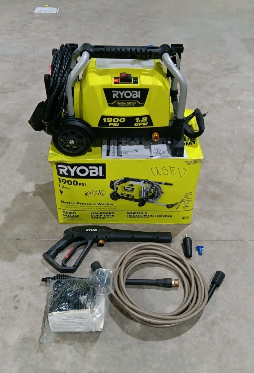 RYOBI 1900 PSI 1.2 GPM Cold Water Wheeled Corded Pressure Washer RY1419MT *READ*