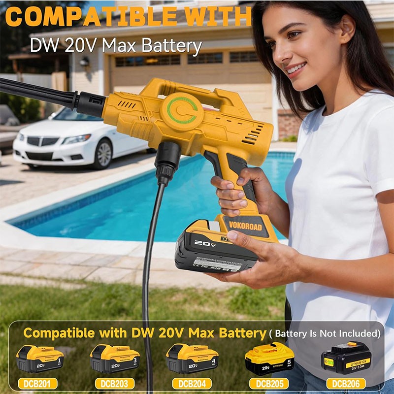 6in1 Cordless Pressure Washer Compatible with Dewalt 20V Battery(No Battery)