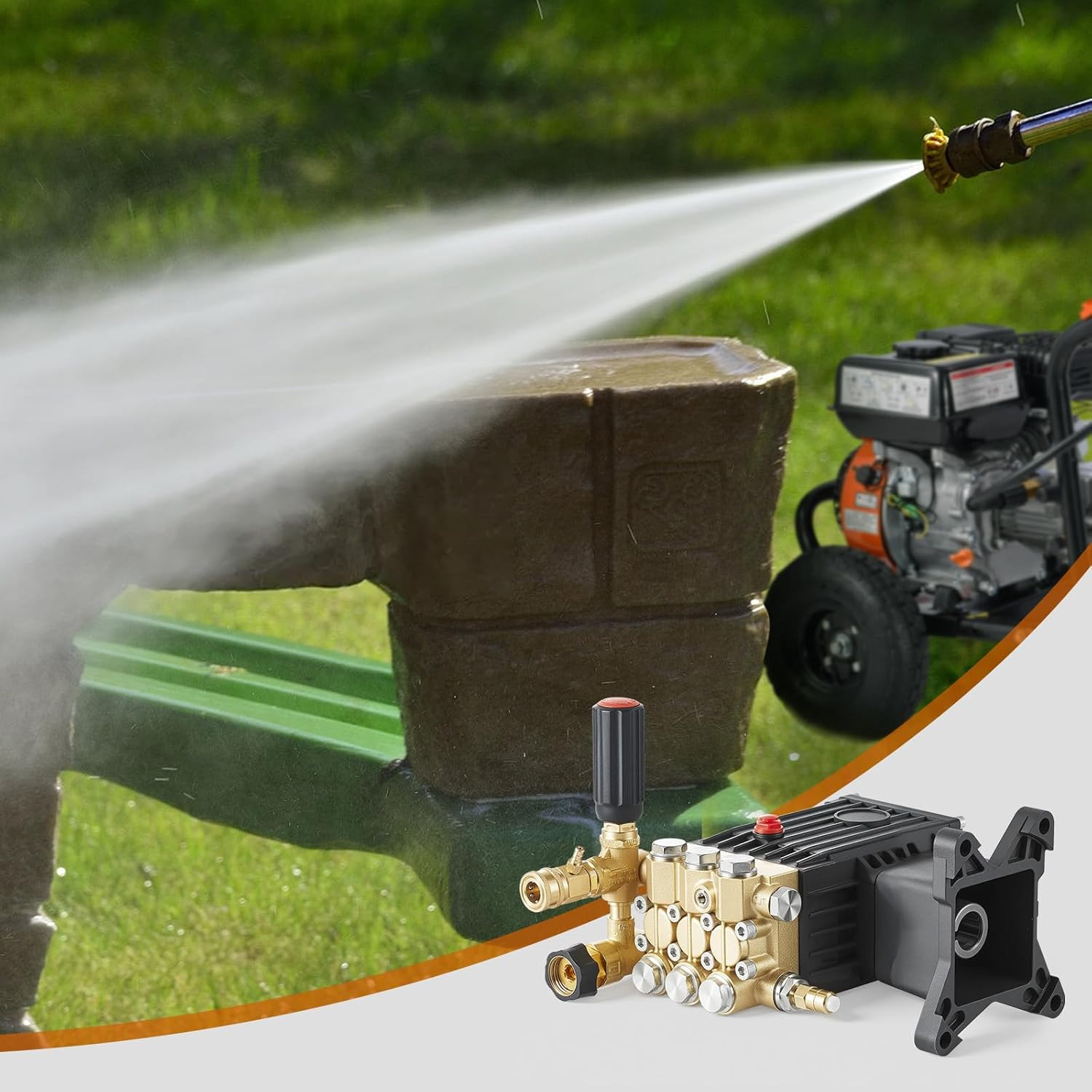 Pressure Washer Pump, 1″ Shaft Horizontal Triplex Plunger, 3600 PSI, 3.7 GPM, Re