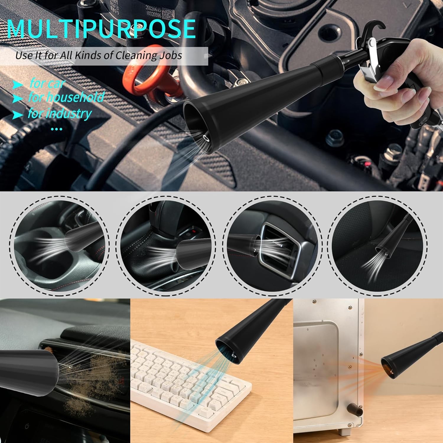 Car Dry Cleaning Gun,High Pressure Air Blow Gun,Fast Interior Dryer Car…