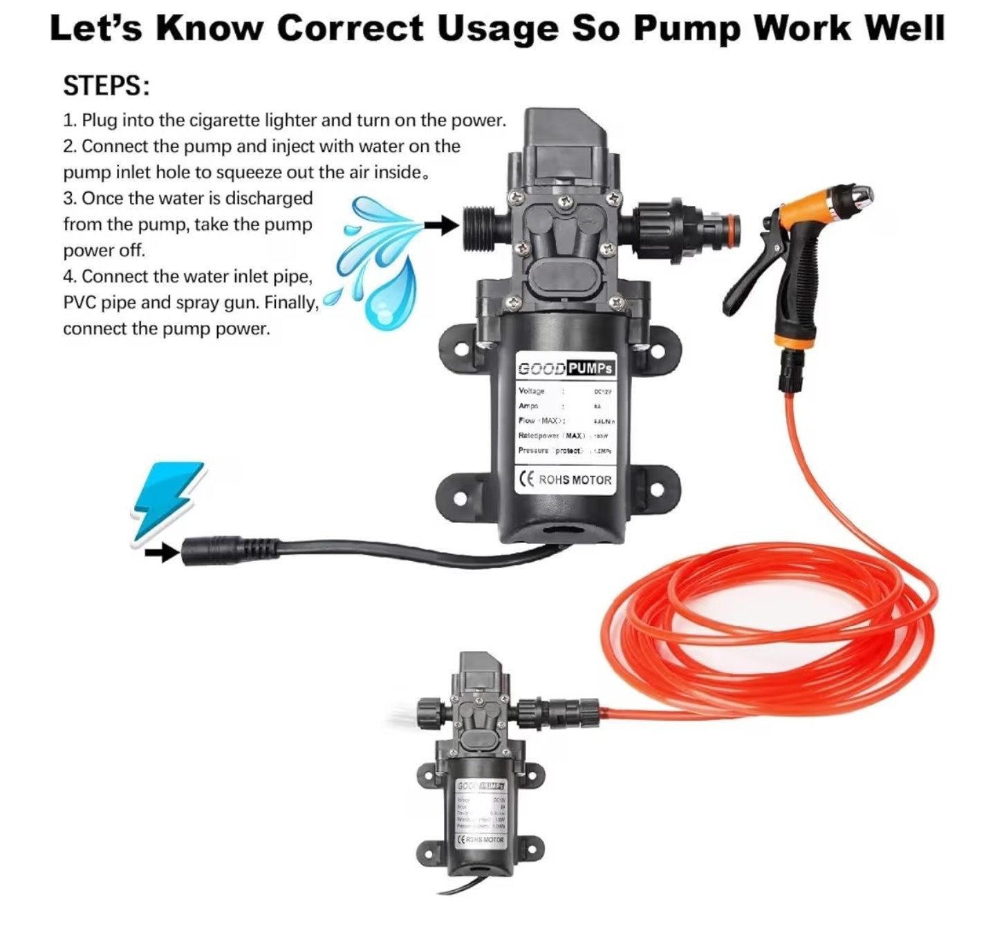 Portable 12V 160psi Pressure Washing Kit w/ Hoses,Pump,Sprayer for Marine,Car,