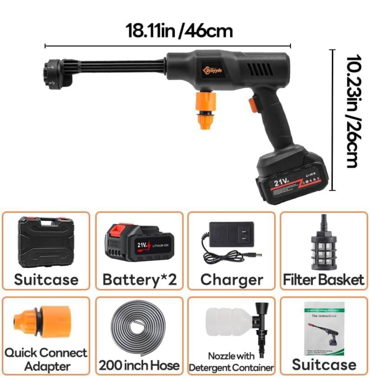 Portable Cordless Pressure Washer, 2 Rechargeable 4.0Ah Batteries 6 In 1