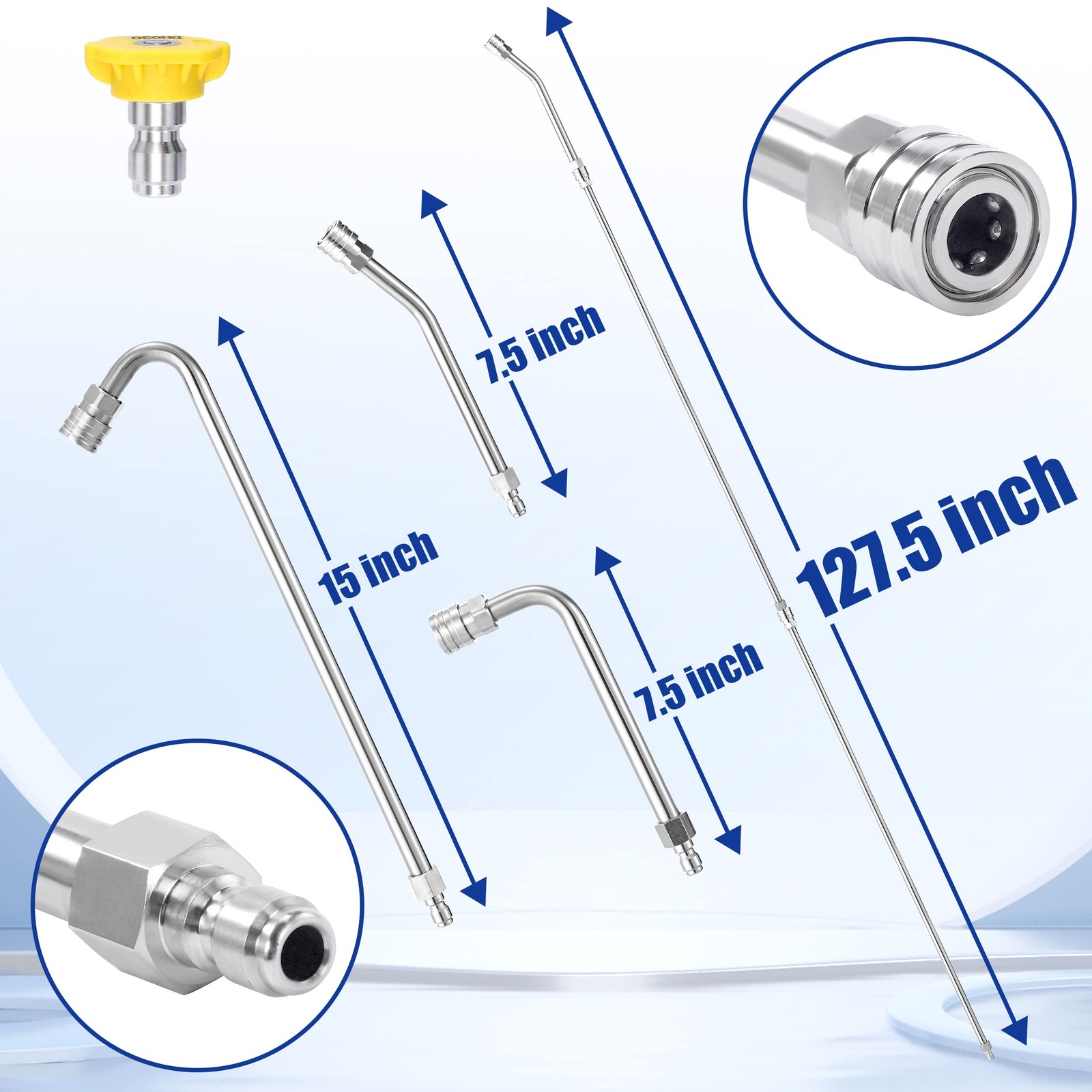 Pressure Washer Extension Wand 120 Inch Power Washer Lance 5 Nozzle Tips Curved