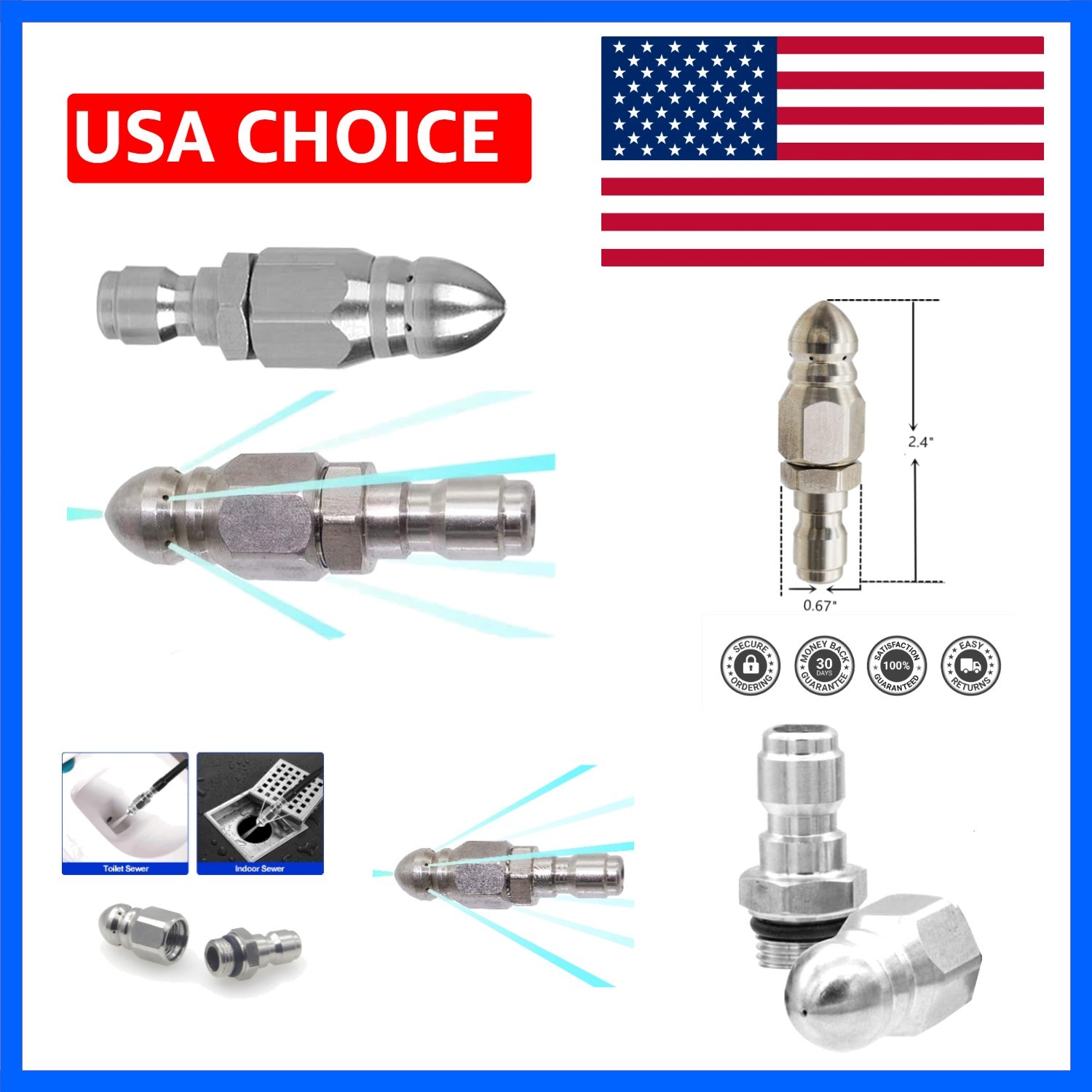 Pressure Washer Sewer Jetter Nozzle, 2 Sets | Stainless Steel, Mini Compact D…