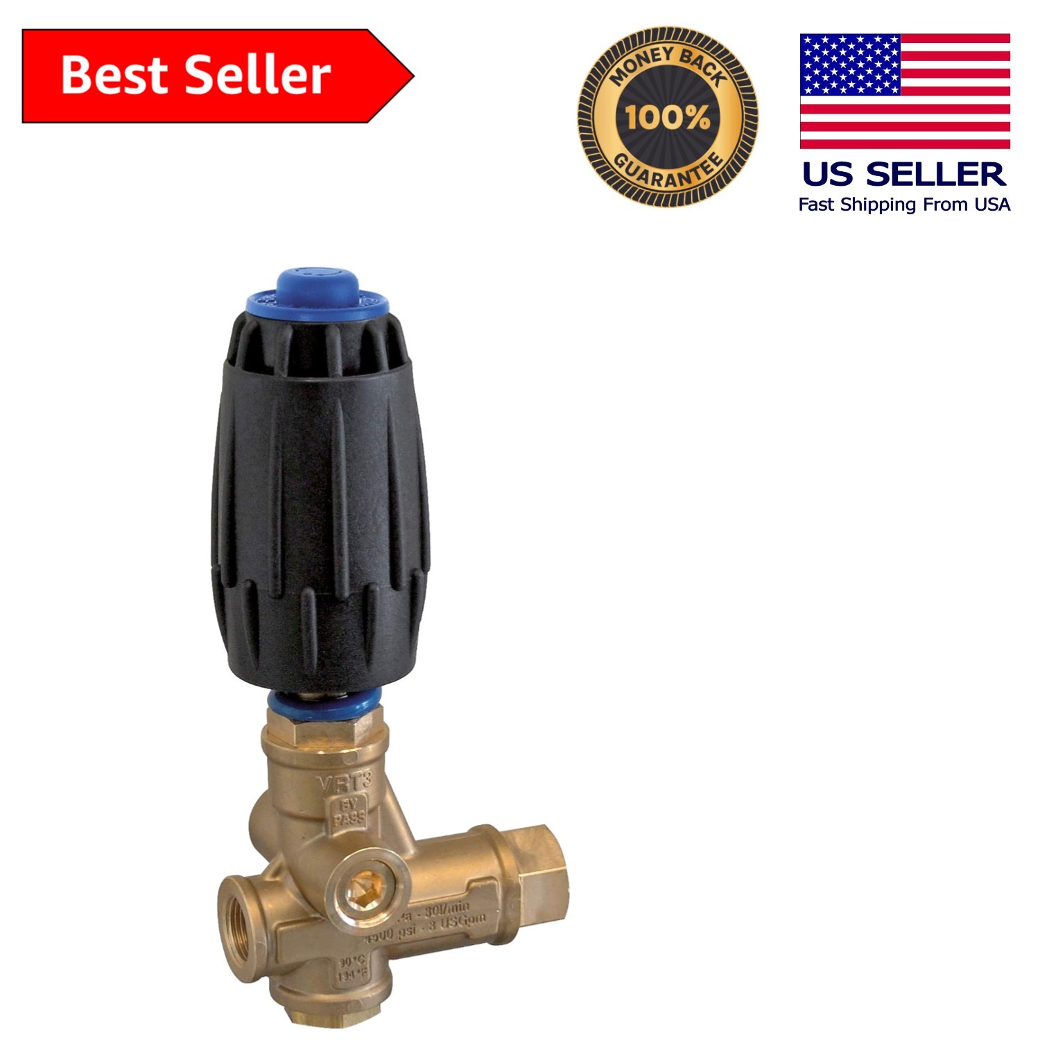 Brass Pressure Washer VRT-3 Unloader – 3630 PSI, Easy Pressure Control