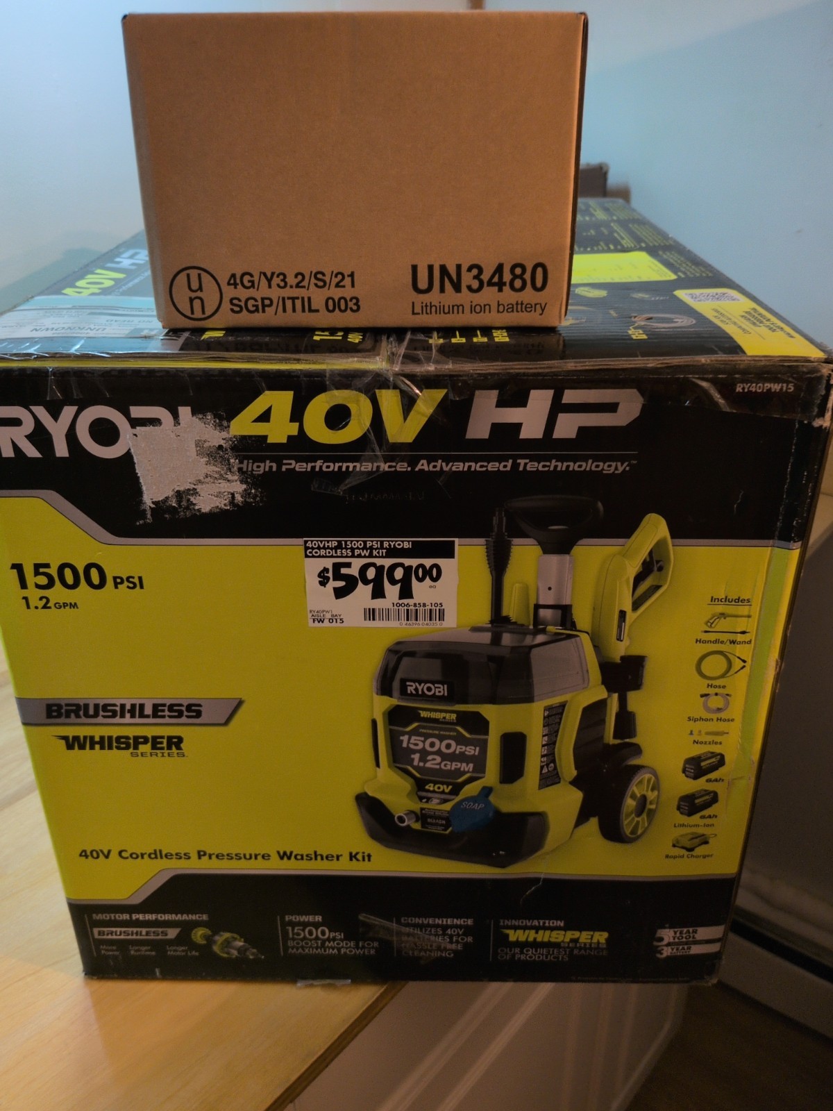 NEW RYOBI 40V HP Brushless Pressure Washer 1500 PSI 1Cold Water Kit 2 Batteries