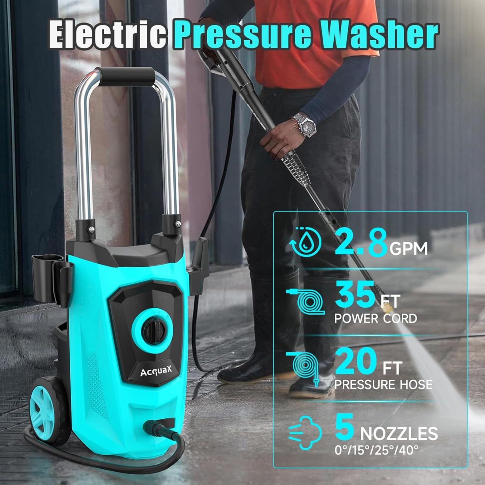 Electric Pressure Washer 4300 PSI MAX 2.8 GPM Portable Electric Power Washer