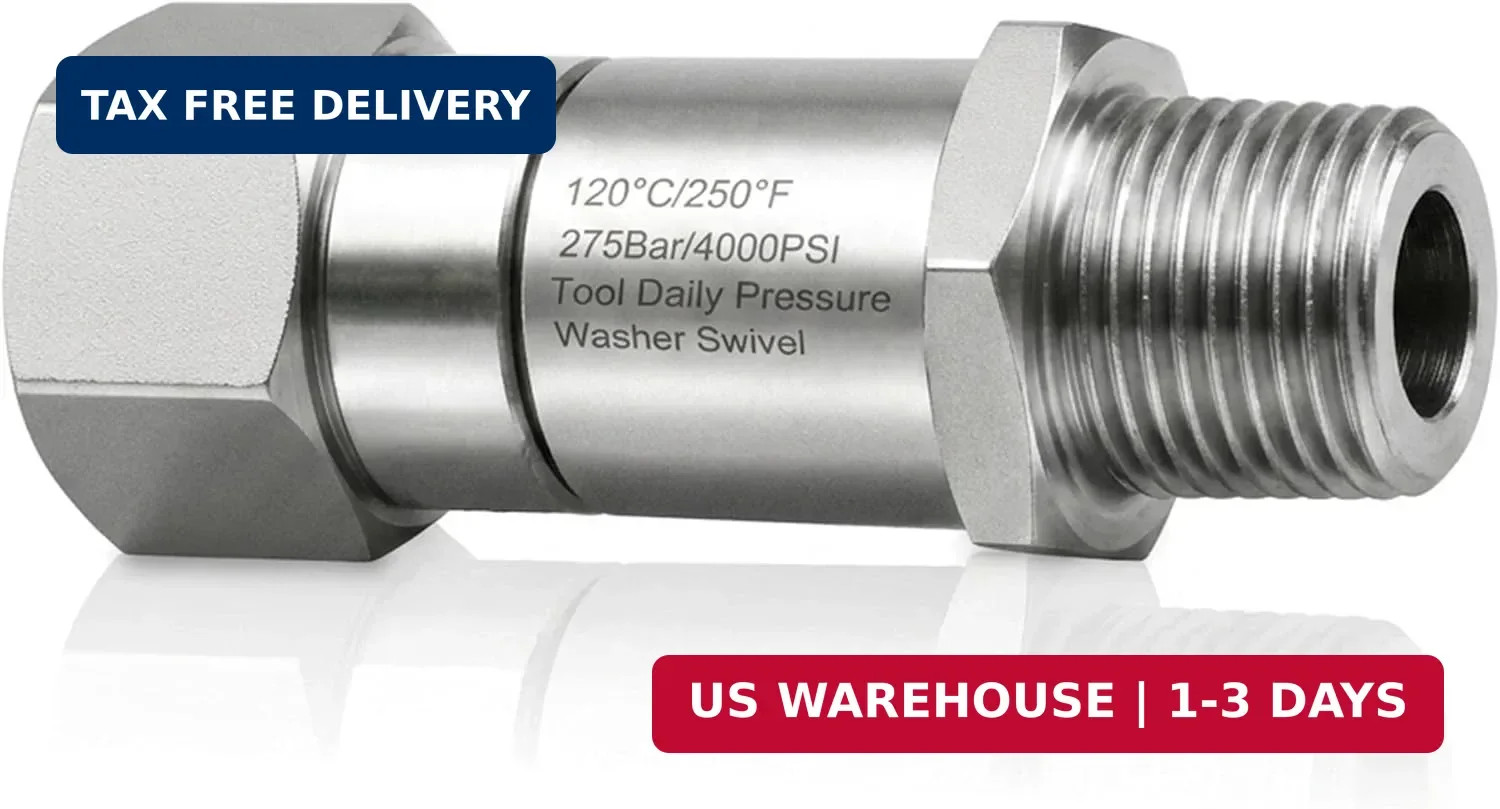 Pressure Washer Swivel 3/8 Inch NPT-M Male Thread 4000 PSI Stainless Steel