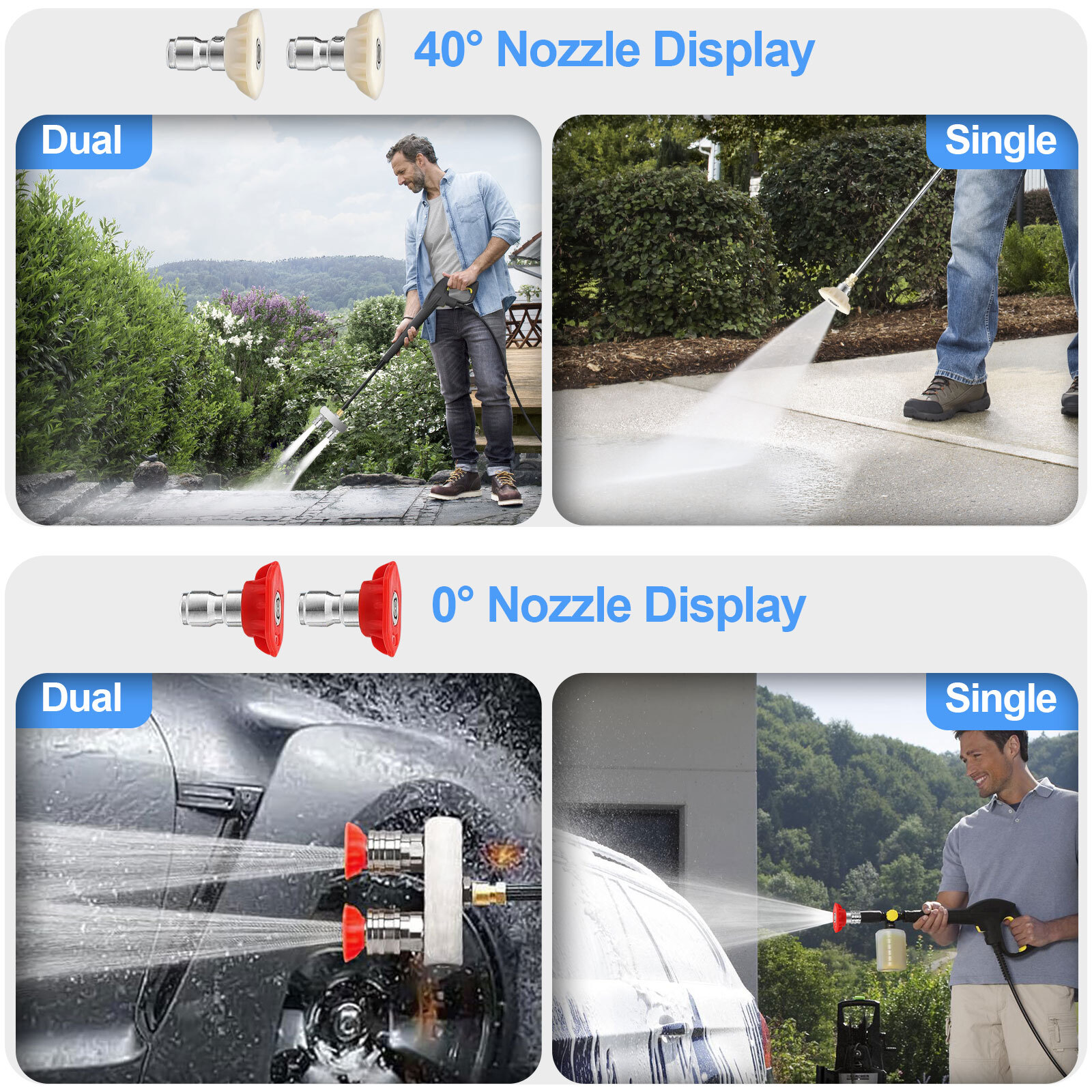 5Pcs 5000 PSI High Pressure Washer Dual Nozzle 1/4inch Quick Connect Spray Tip