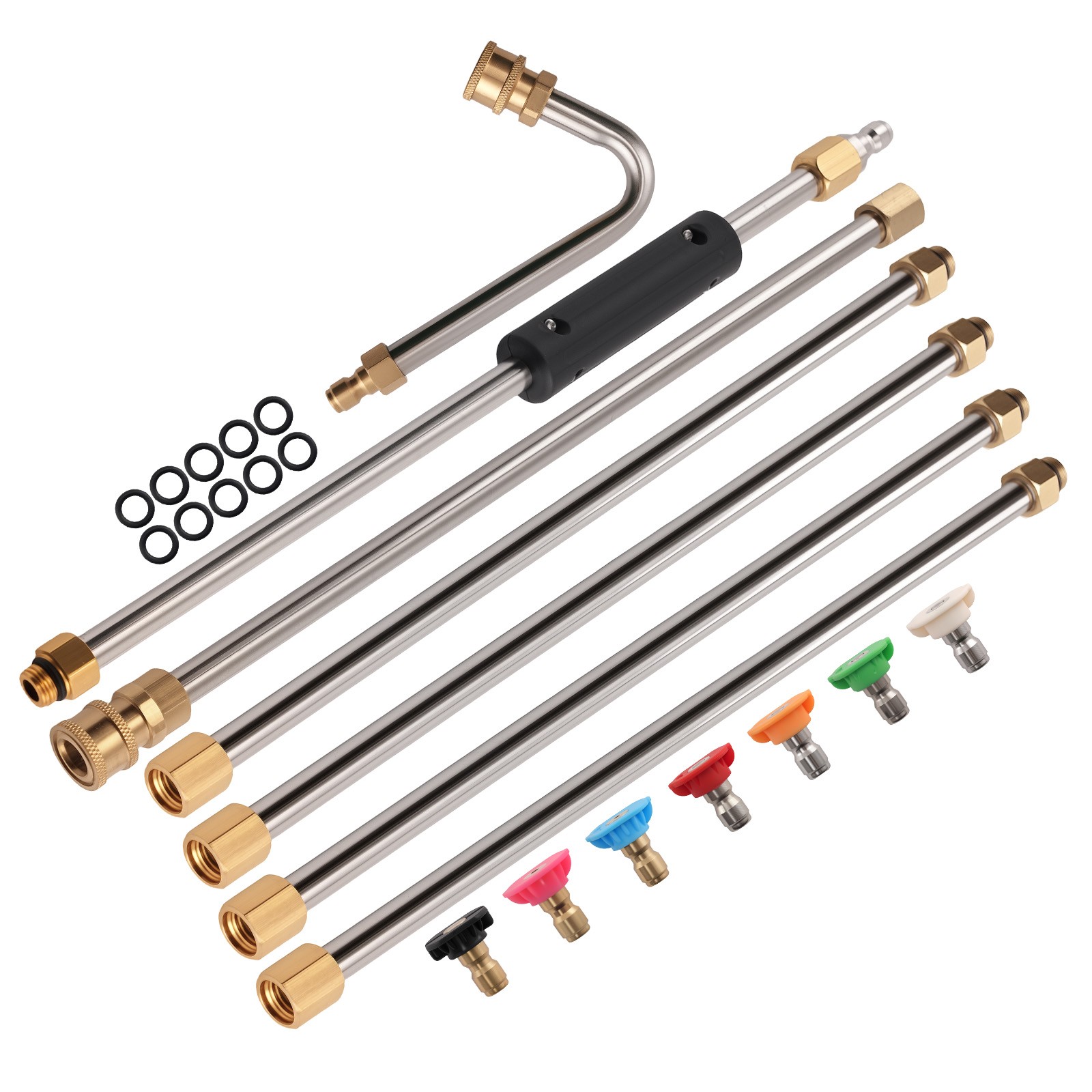 6pcs 15in Pressure Washer Extension Rod Stainless Steel w/ 7 Spray Nozzles