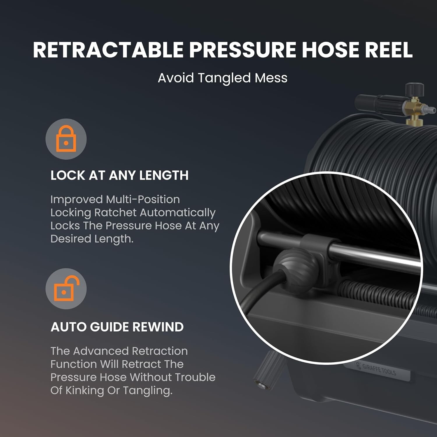 Giraffe Tools Electric High Pressure Washer Max 2900 PSI with 100FT Hose Reel