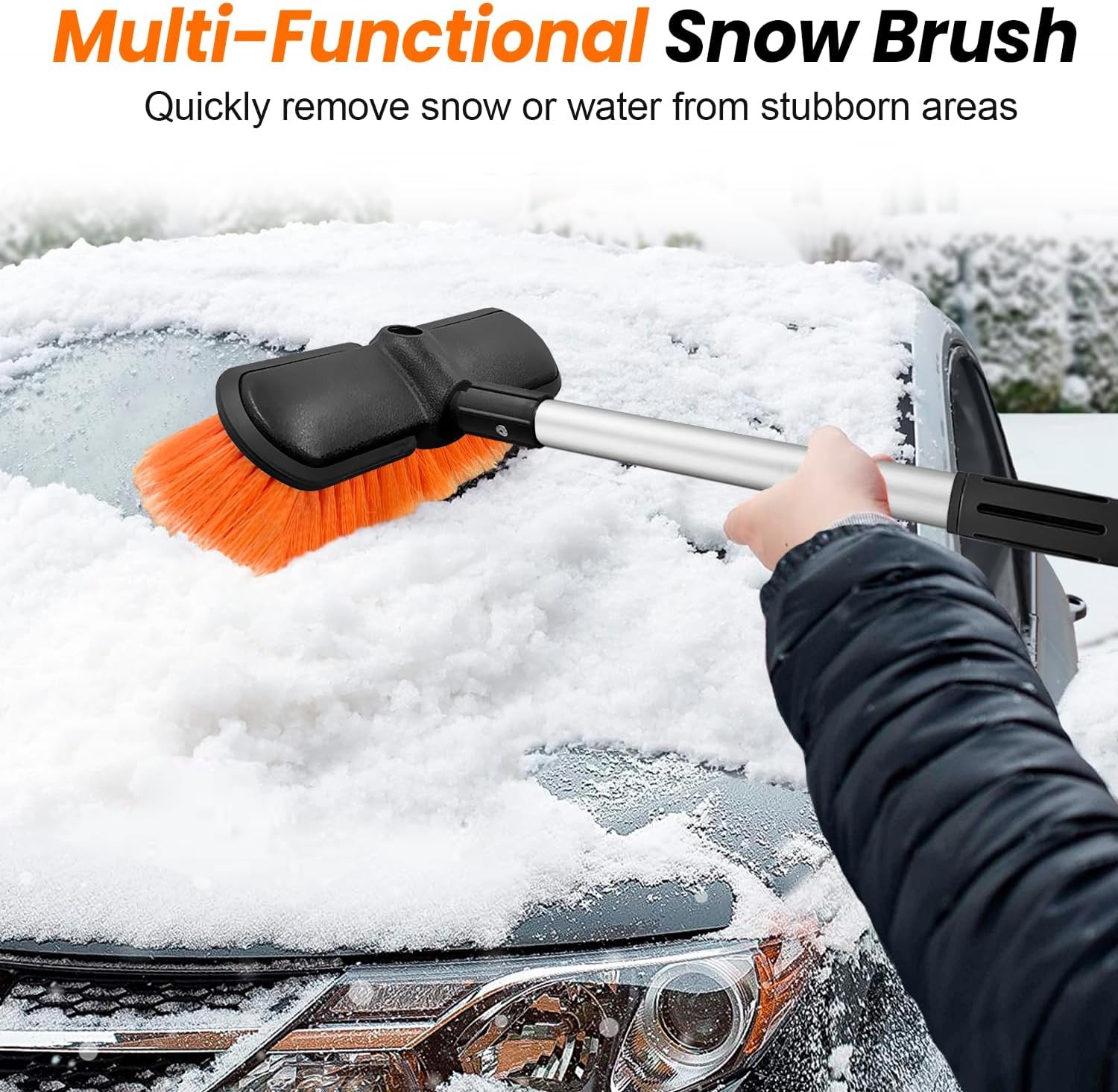65″ Car Wash Brush with Extension 10" brush 65" pole, Deep Orange