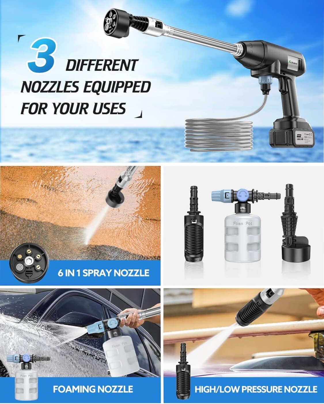 Aihand Cordless Pressure Washer, 652PSI Portable Power Cleaner with Rechargeable