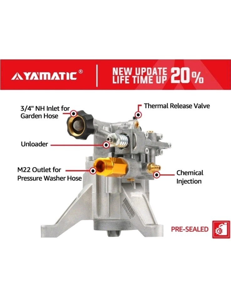 YAMATIC 7/8″ Shaft Vertical Pressure Washer Pump 2500 PSI @ 2.2 GPM Replacement