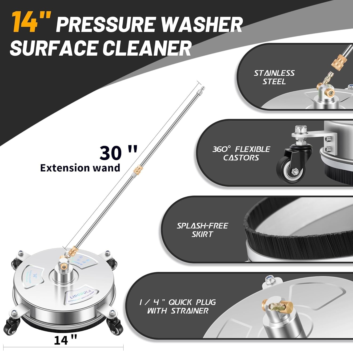 Lightweight 14″ Pressure Washer Surface Cleaner with Quick-Connect Wand Design