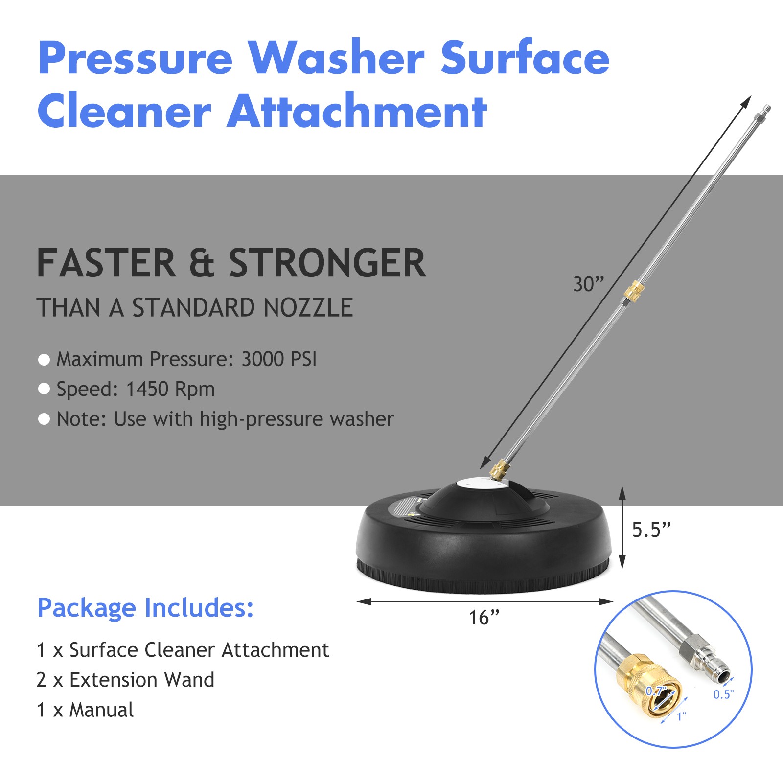 Costway 16″ Pressure Washer Surface Cleaner Attachment w/ 2 Extension Wand