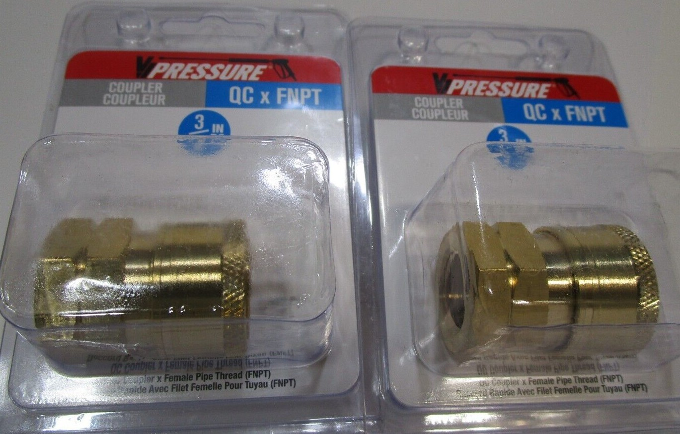 Lot of 2 Pressure Washer Coupler 85300103, 3/8 In Quick Connect X Fnpt, Brass