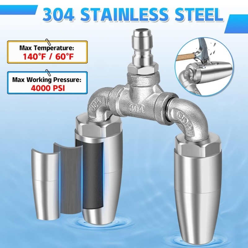 Stainless Steel Double Nozzle With 360 Degree Rotation Water Pressure Nozzle Tip