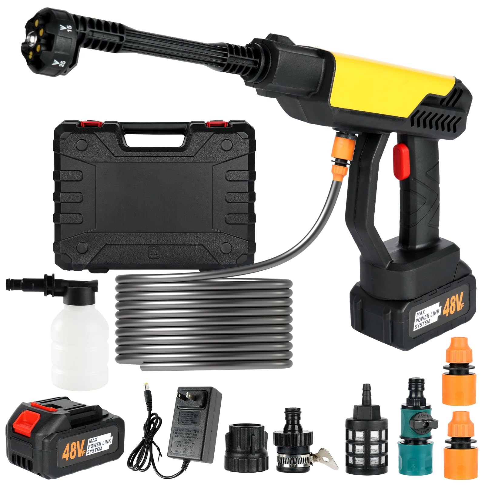 Cordless Pressure Washer 990 PSI Portable w/Battery, 6-in-1 Nozzle, Foam Jug