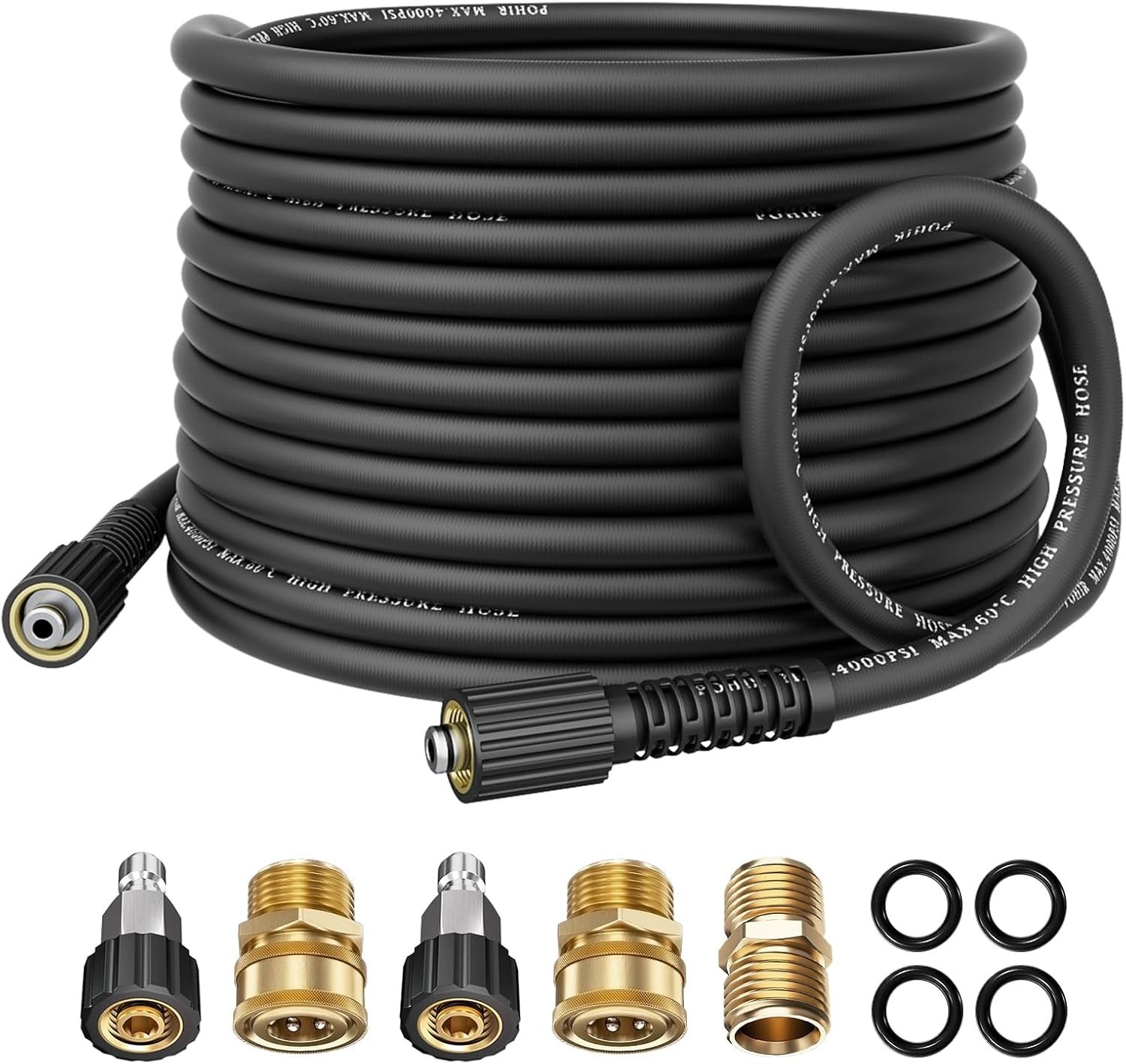 POHIR 50FT 4000PSI Pressure Washer Hose Kink Resistant 1/4″ Power Washer Hose
