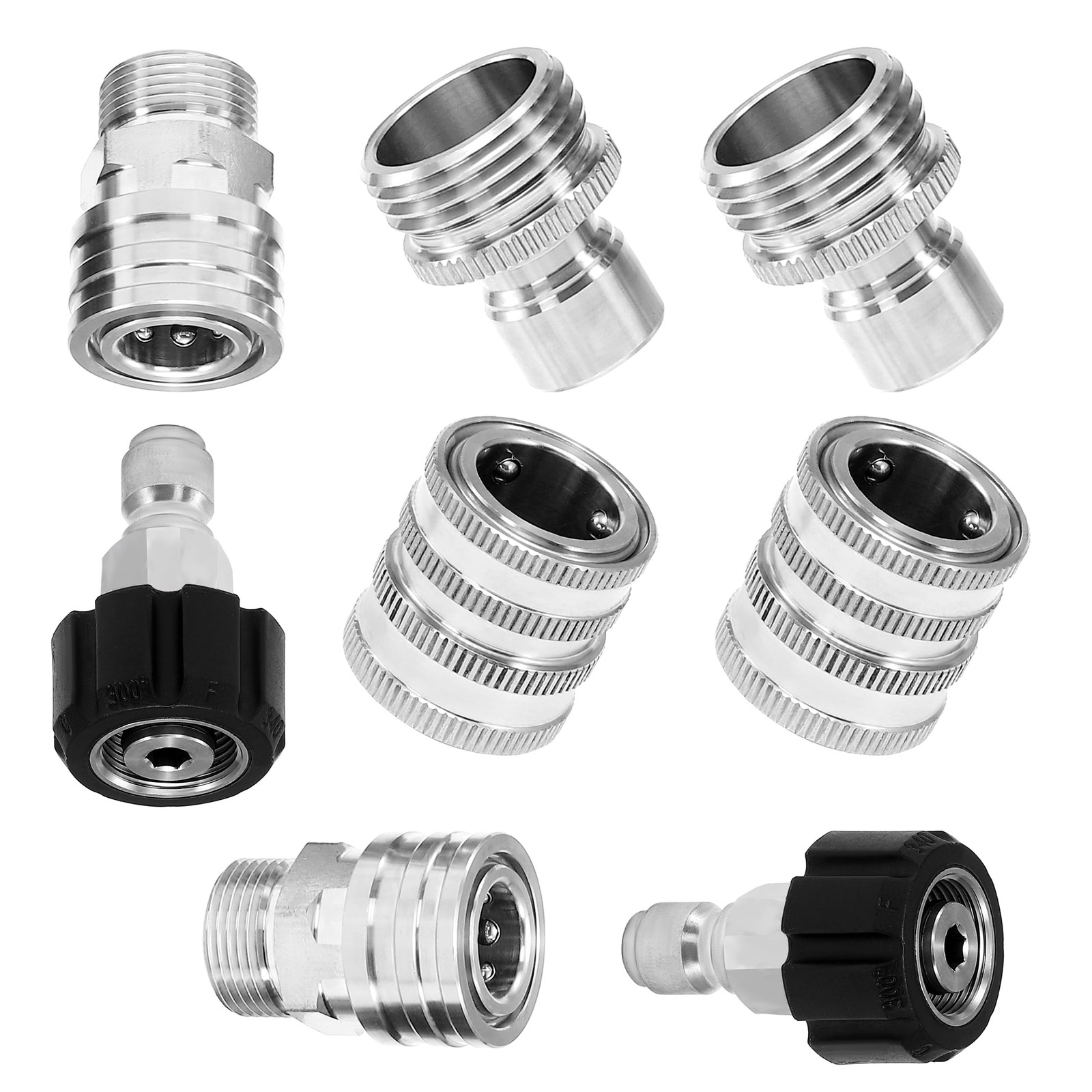 8 PCS Stainless Steel Pressure Washer Adapter Set M22 14mm To 3/8 Inch Kit