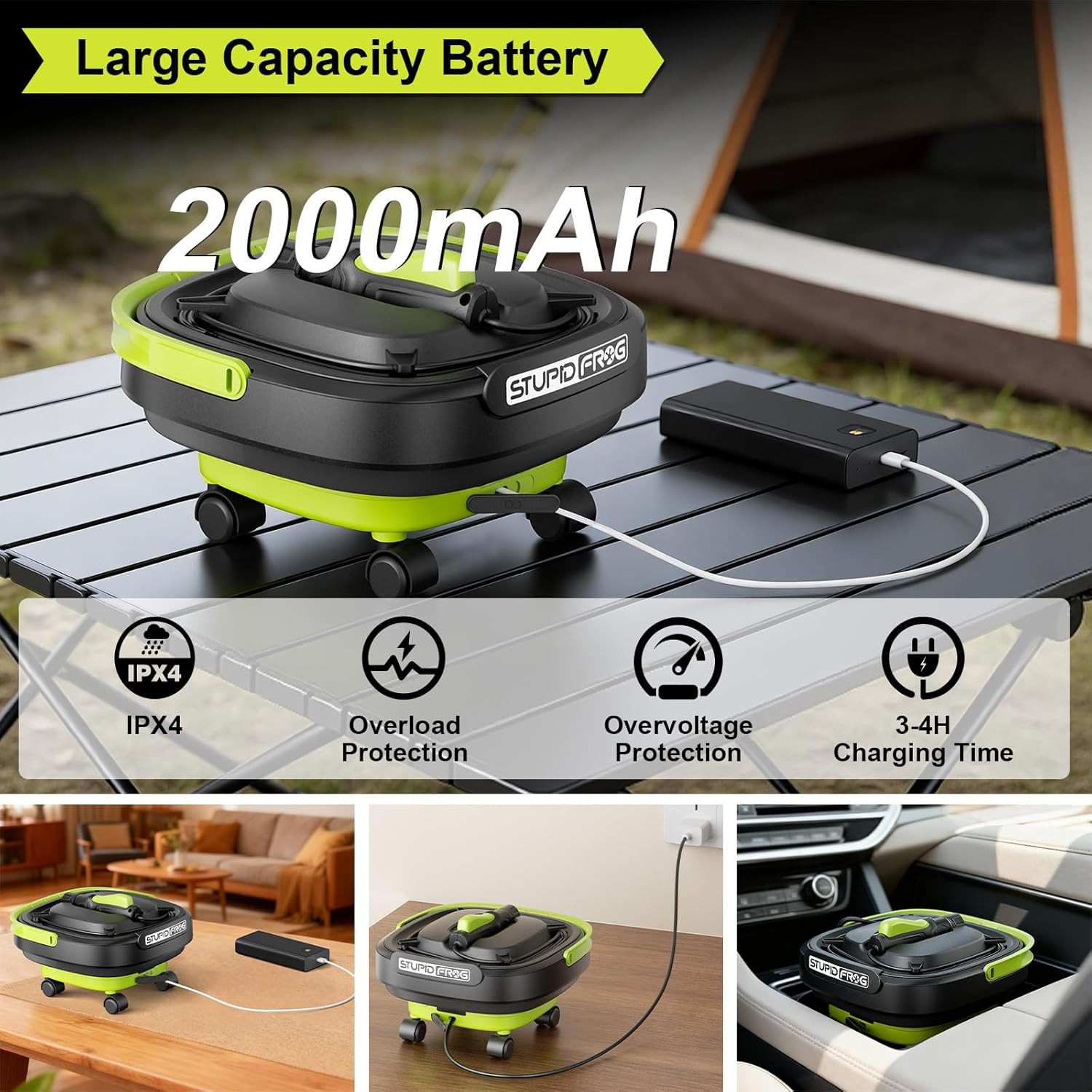 Cordless Portable Pressure Washer, 12L Tank, 4 Nozzles, Battery-Powered Cleaning