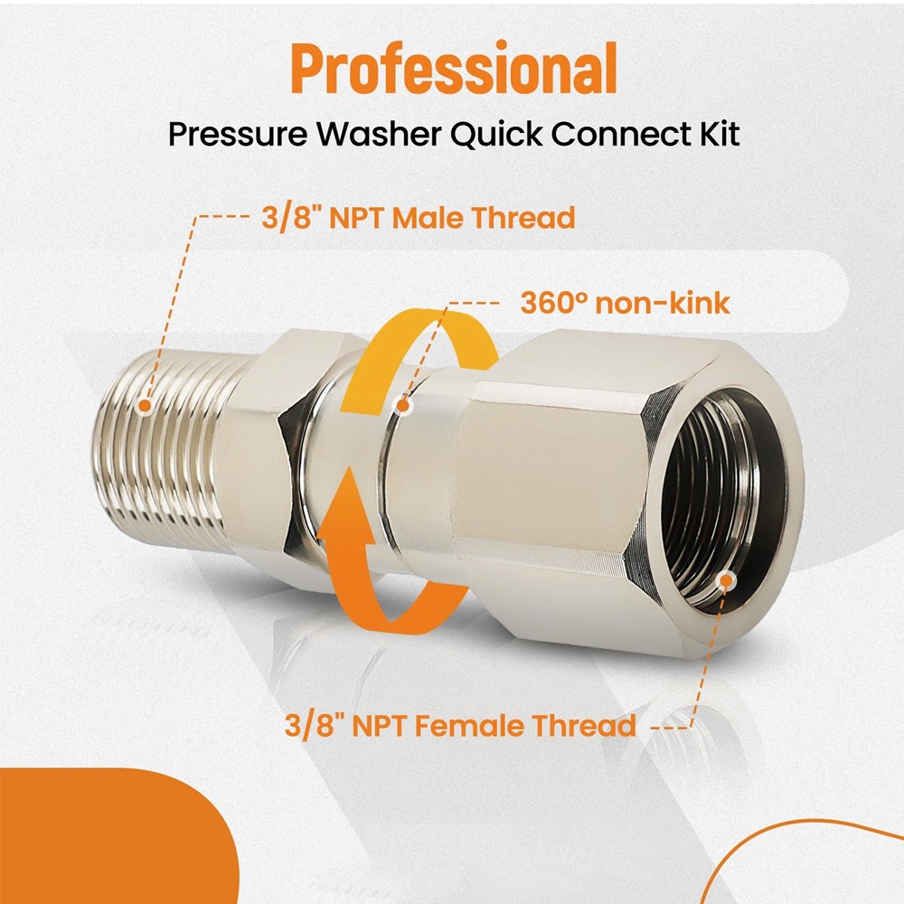 2x Pressure Washer Swivel Fitting, 3/8″ NPT Thread Fittings, 3/8” Male to Female