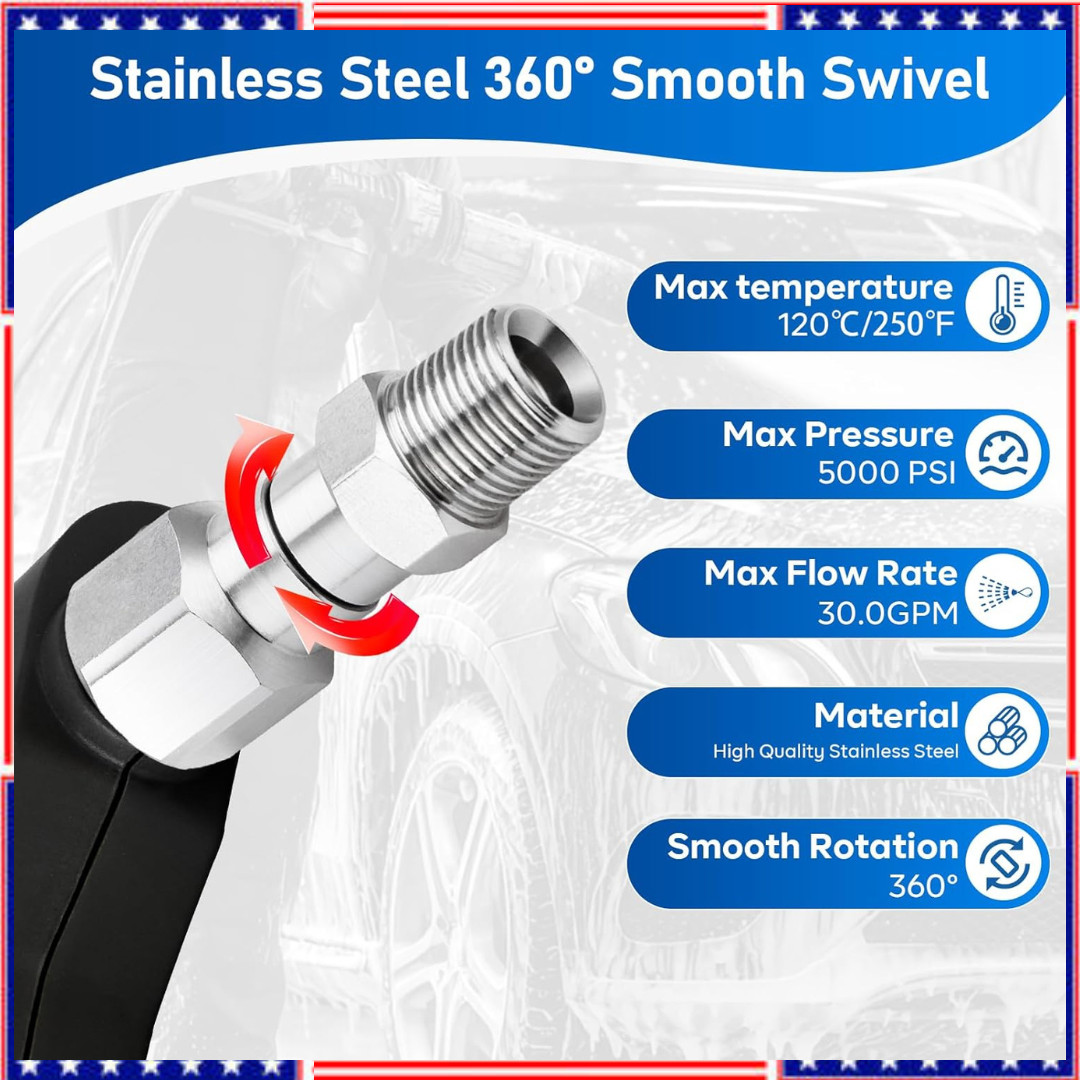 Pressure Washer Swivel 3/8 Inch NPT-M Male Thread 5000 PSI Stainless Steel