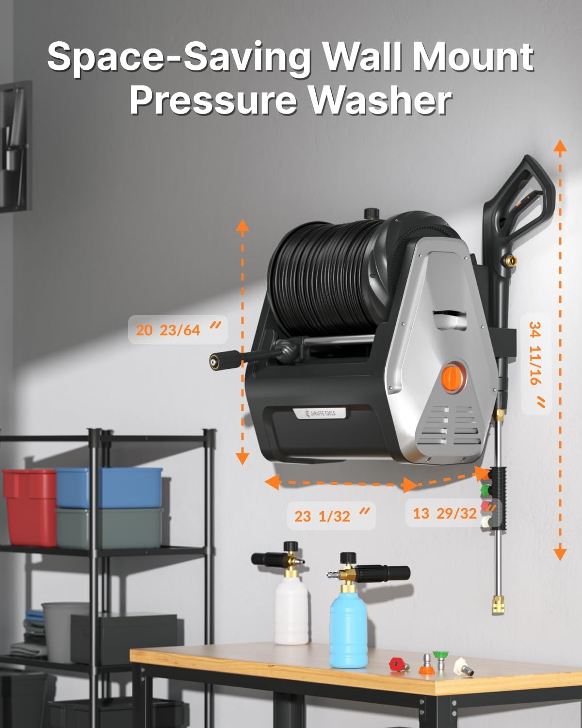 Wall Mounted Pressure Washer Essential W/ Upgraded 1800W Motor 2900 PSI 2.2 GPM