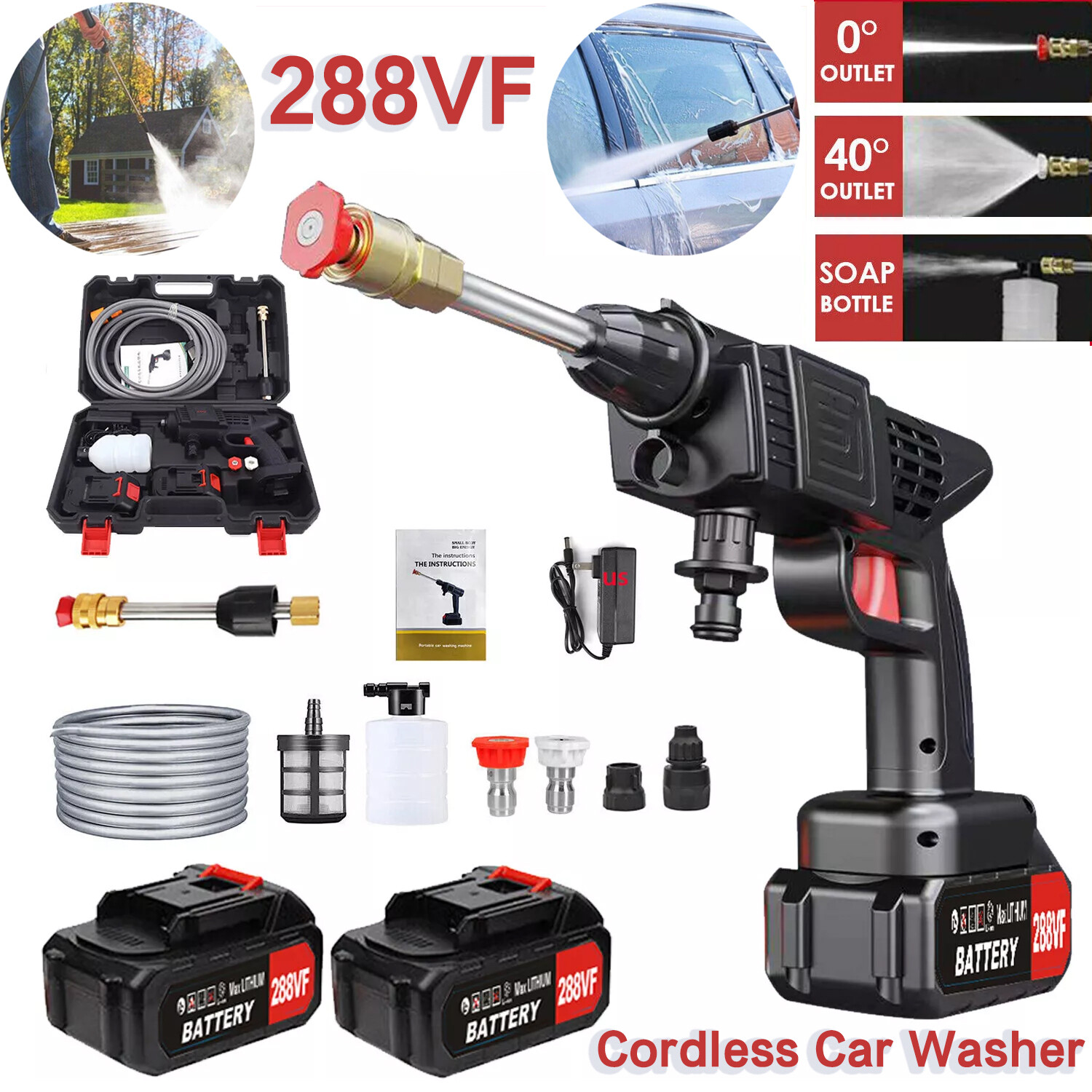Portable Cordless Electric High Pressure Water Spray Gun Car Washer Cleaner Tool