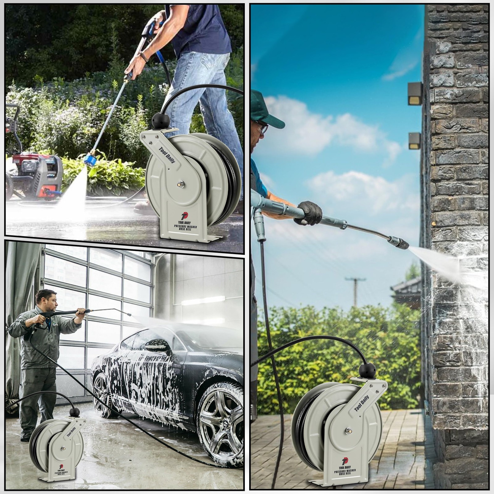 Retractable Pressure Washer Hose Reel 60 FT x 1/4”, Heavy Duty Power Washer H…