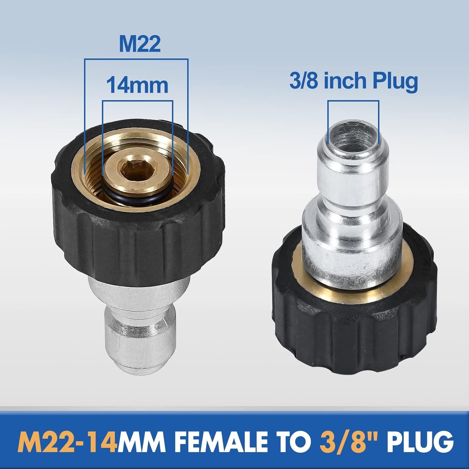 TOOLCY 2pc Fittings M22-14mm Female to 3/8” QC Plugs for Power Washer Gun, Hose