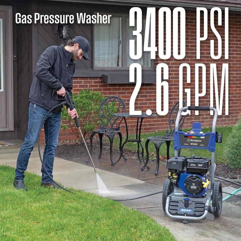 3400 PSI 2.6 GPM Gas Powered Axial Cam Pump Cold Water Pressure Washer with Soap