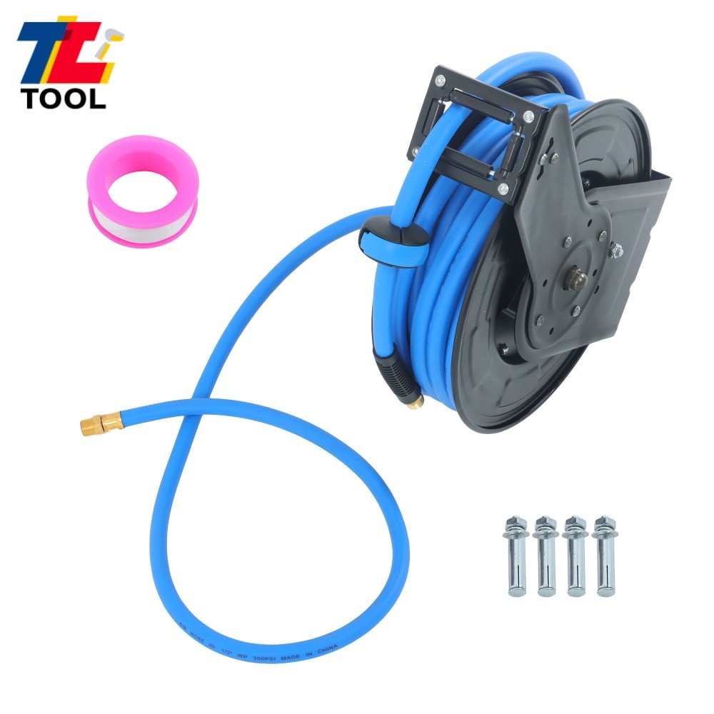 1/2in x 50ft Wall Mount Auto Rewind Retractable Reel 300PSI Flexible Hybrid Hose