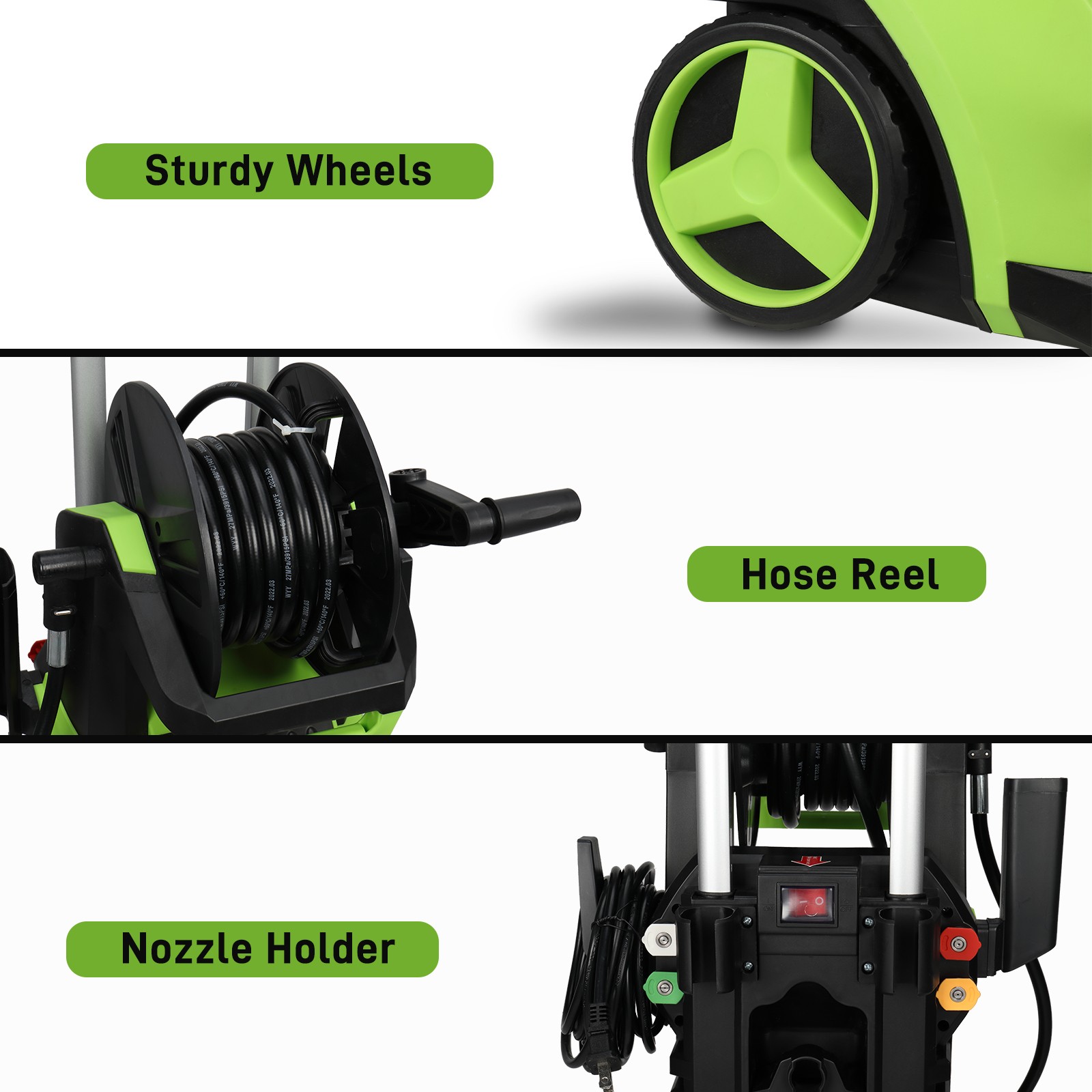 3800PSI Electric Pressure Washer with Touch Screen Adjustment Pressure Green