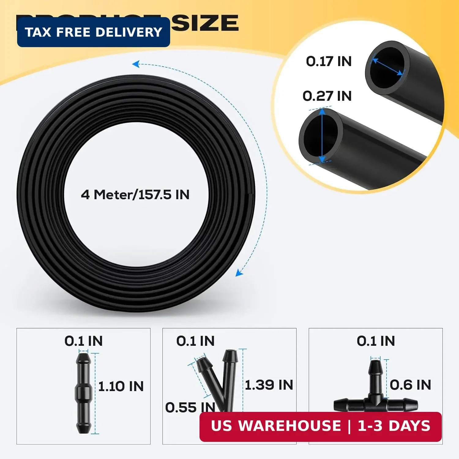 Windshield Washer Hose Kit, 4M Flexible Durable Rubber Washer Fluid Tubing & 30