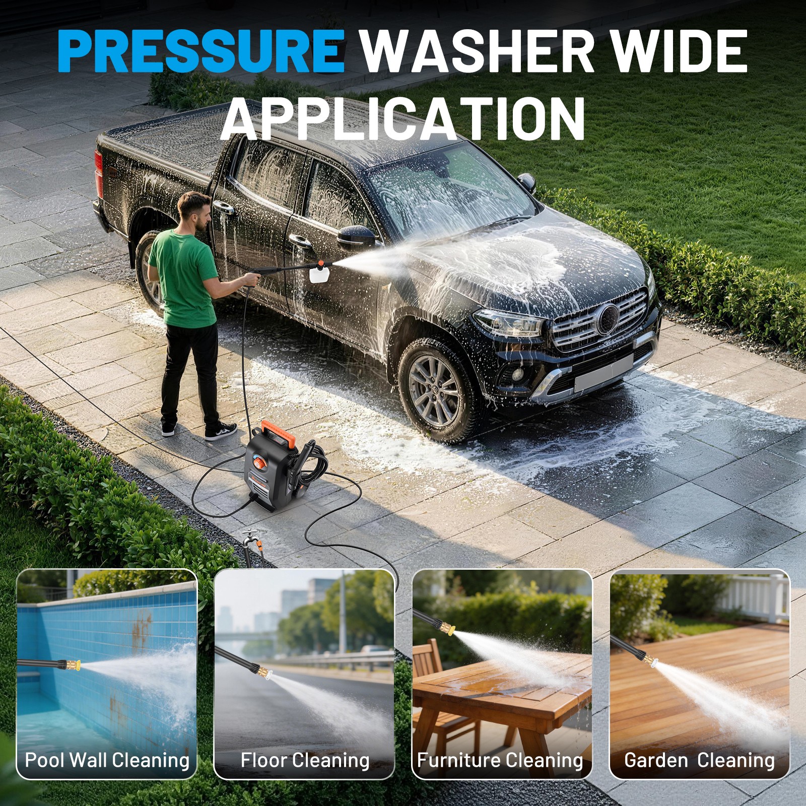 Heavy Duty 2-in-1 Pressure Washer & Steam Cleaner 3000 PSI 120V Electric