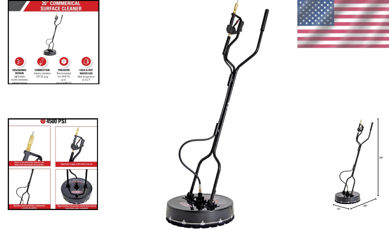 Universal 20-Inch Surface Cleaner for Pressure Washers – Ideal for Large Areas