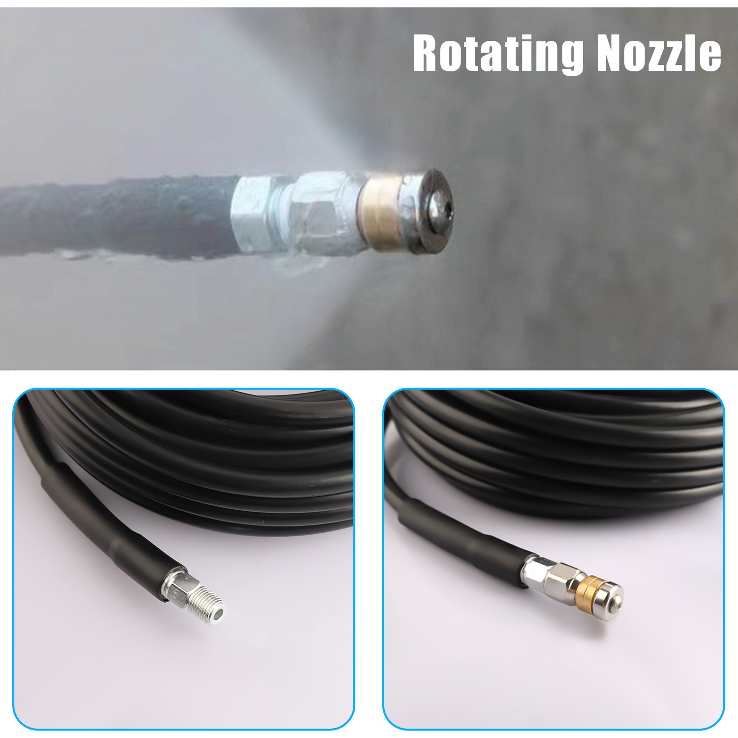50FT 5800PSI Sewer Jetter Nozzles Kit Drain Cleaning Hose for Pressure Washer US