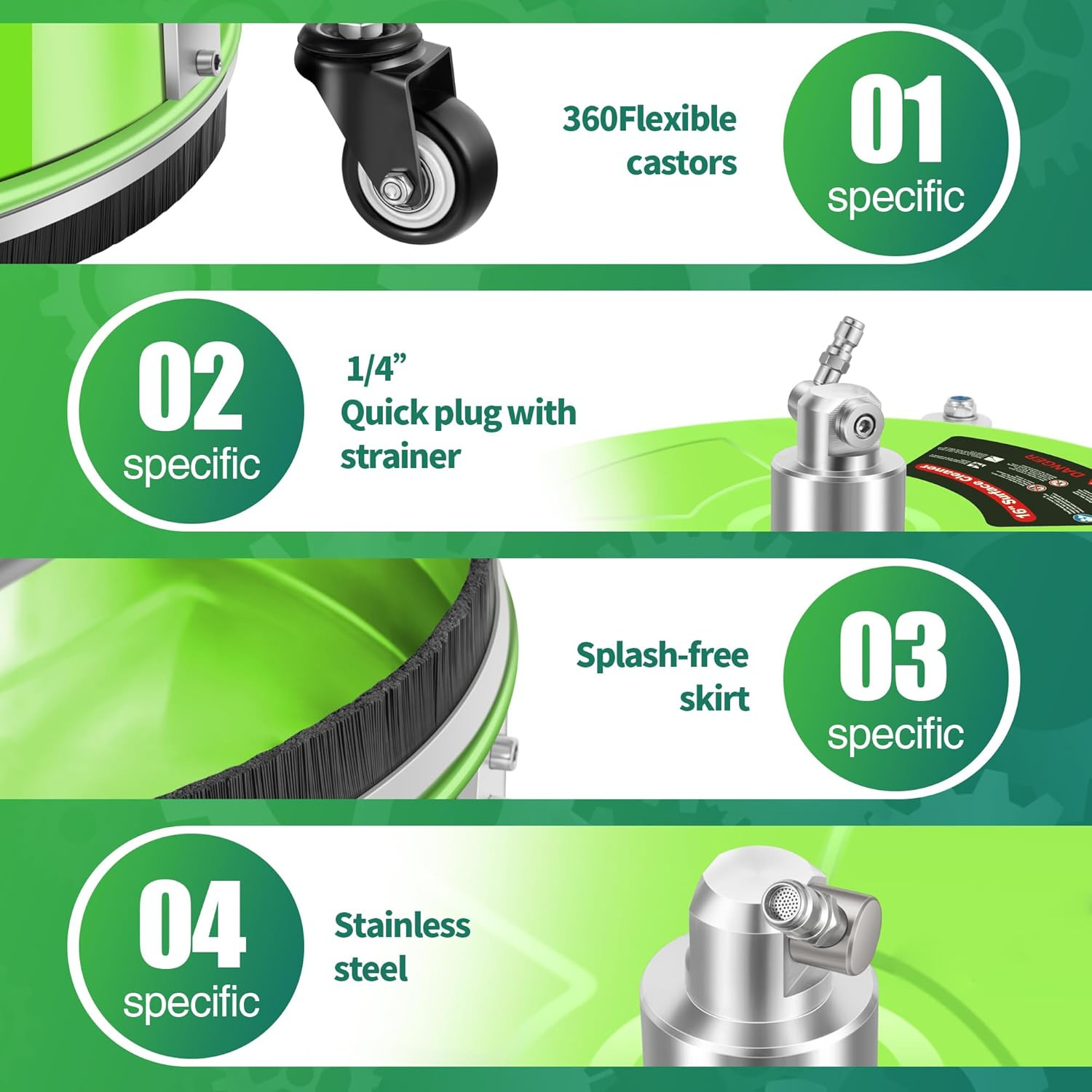 16” Pressure Washer Surface Cleaner with 4 Wheels – Stainless Steel Surface Cle