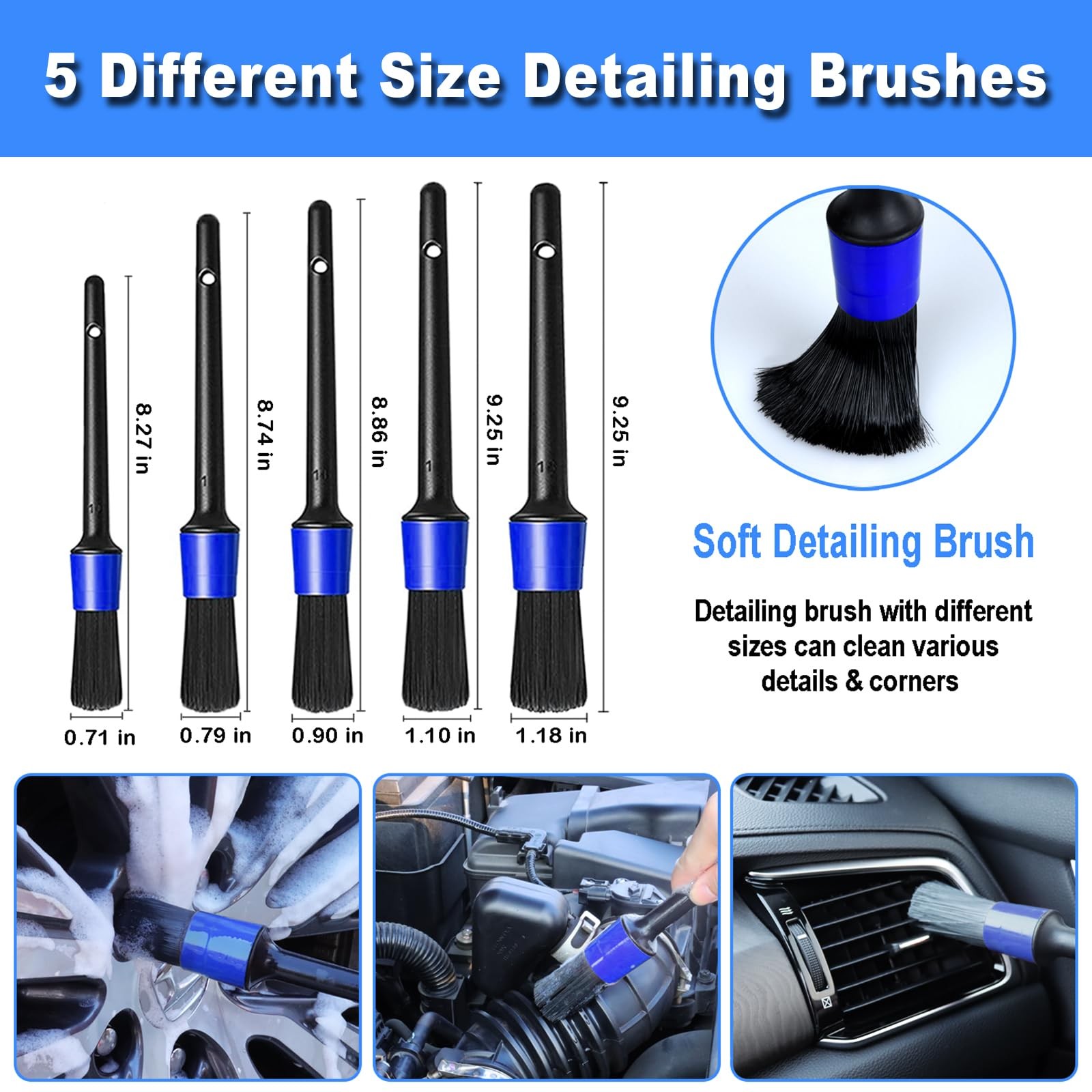 Windshield Cleaner Tool, 15Pcs Car Interior Detailing Kit, Cleaning Blue