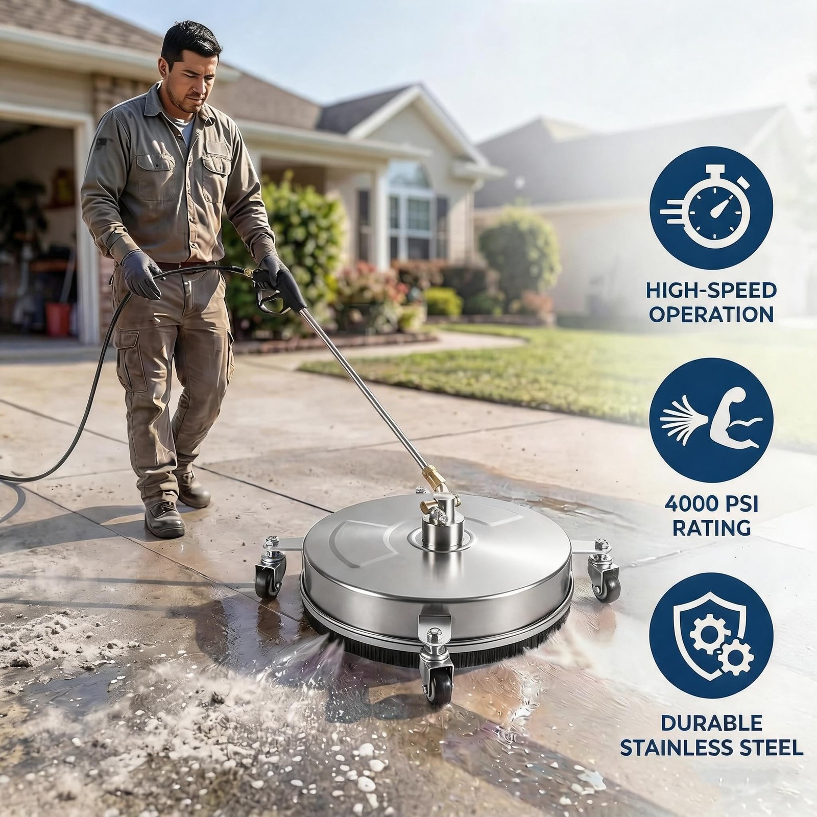18″ Pressure Washer Surface Cleaner with Wheels 4000 PSI Stainless Steel Patio