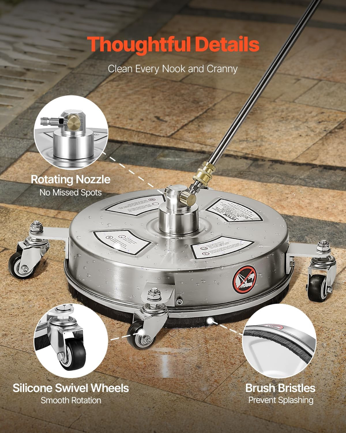 14 Inch Pressure Washer Surface Cleaner, 4000 PSI Stainless Steel Attachment wit