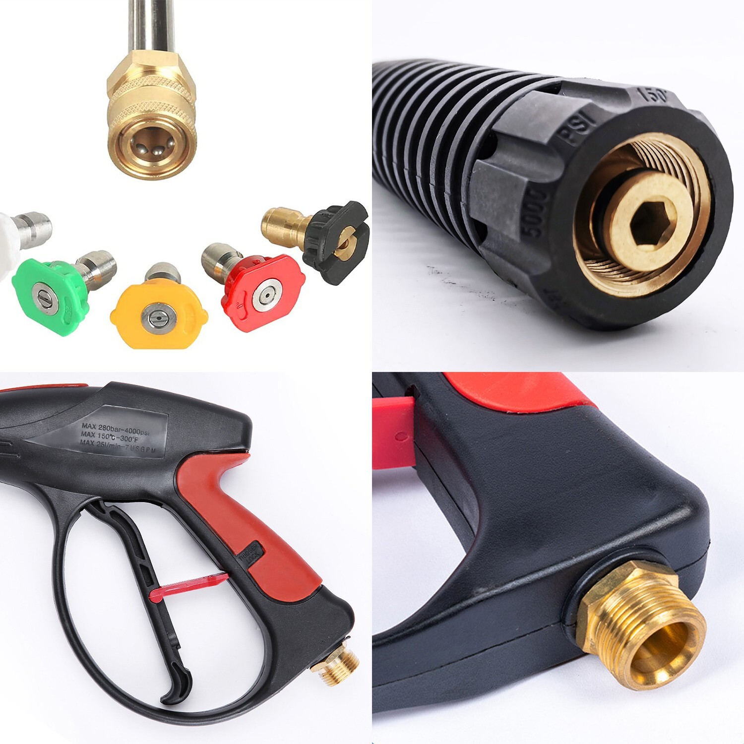 High Pressure 4000PSI Car Power Washer Gun Spray Wand Lance Nozzle Kit M22&3/8″