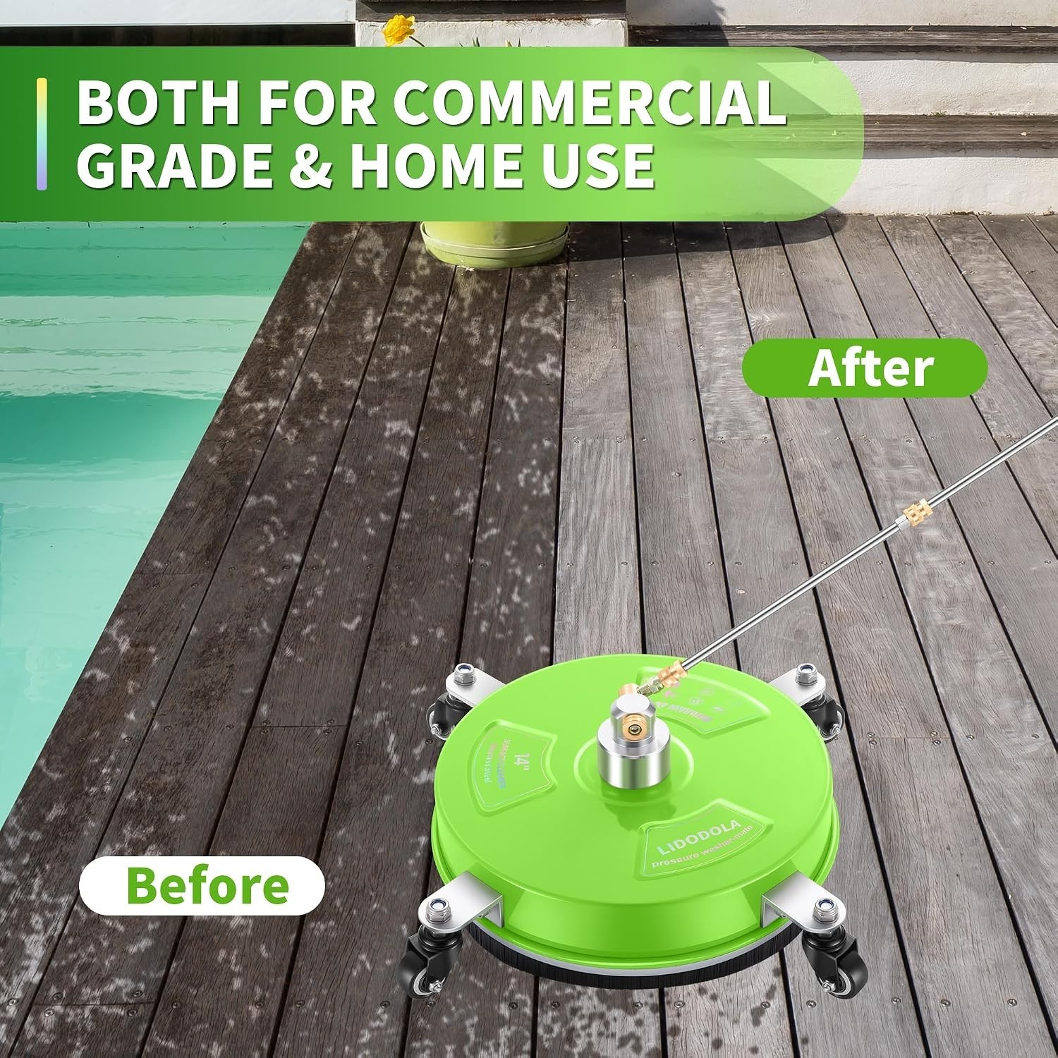 14″ Pressure Washer Surface Cleaner with Wheels – Green Stainless Steel Power
