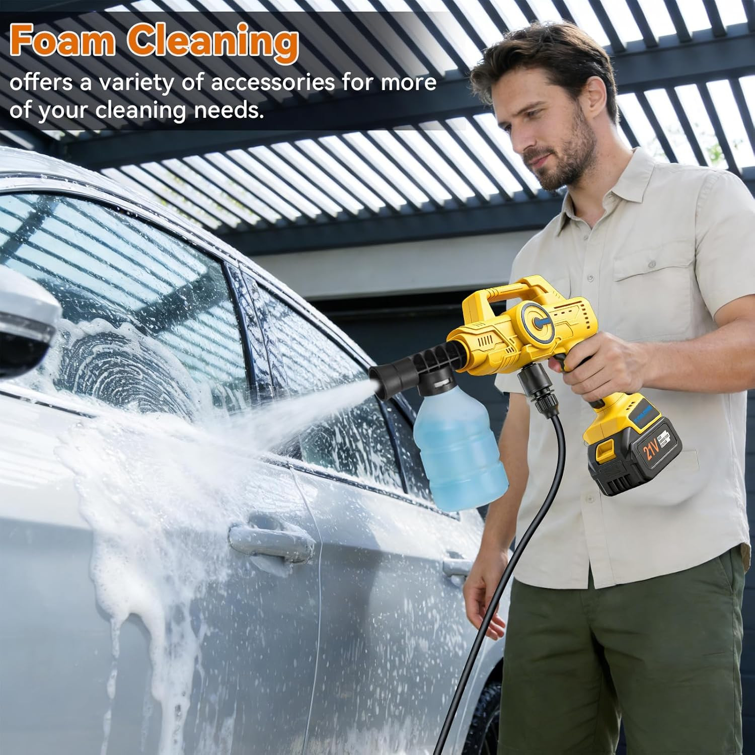 Portable Car Washer Accessories，6-In-1 Nozzle,10 Level,Handheld Car Washer, 16FT