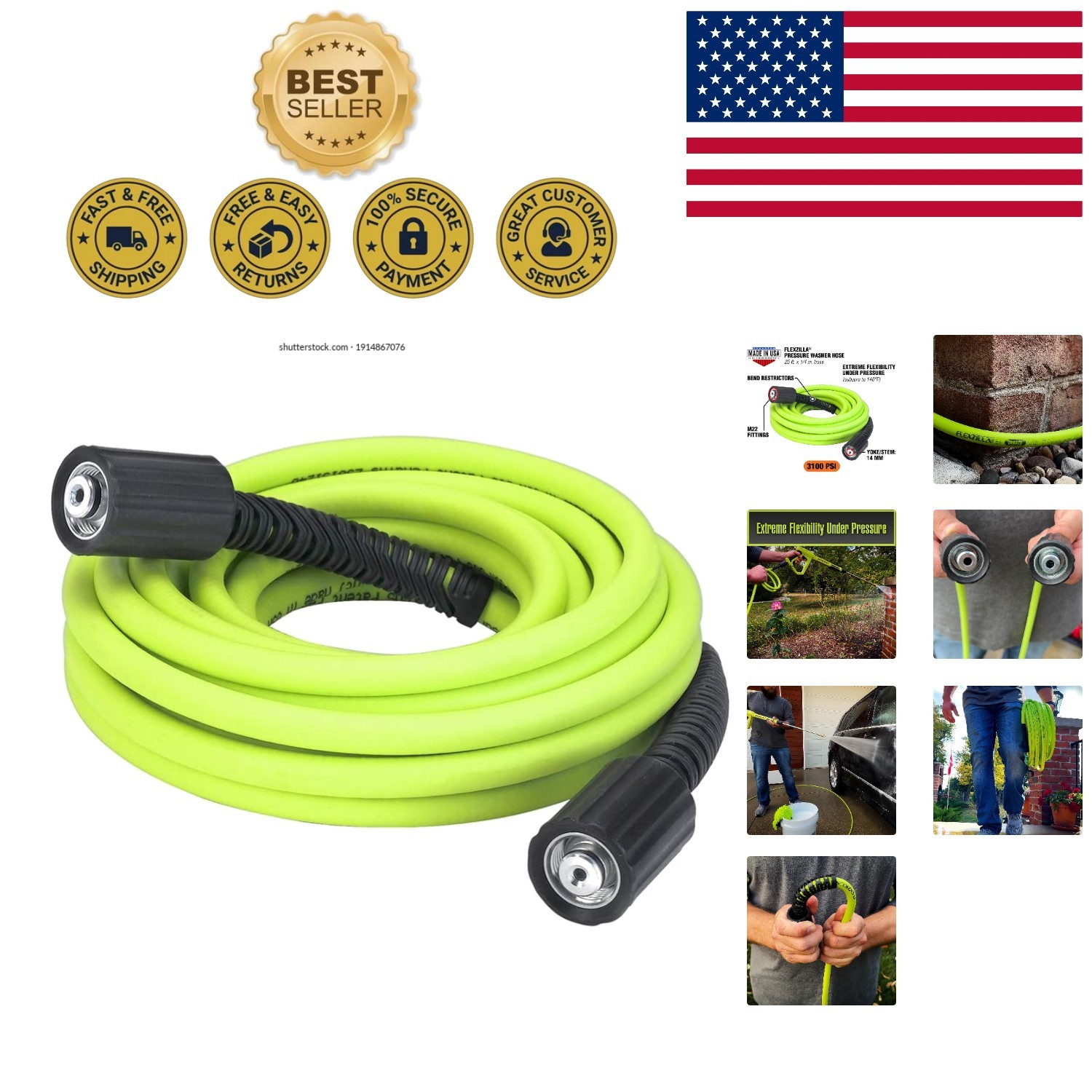 Revolutionary Flexzilla Pressure Washer Hose 25ft – Durable, Flexible, Kink-Free