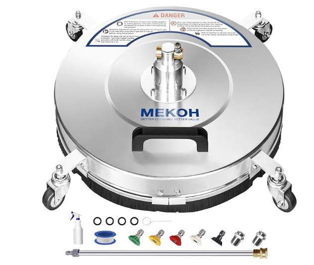 MEKOH 18″ Pressure Washer Surface Cleaner 4500 PSI，4 Wheels Stainless Steel Powe