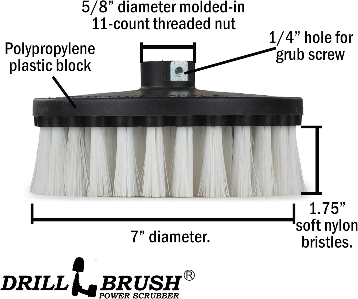 Carpet Cleaner Scrub Brush for Polisher – 7 Inch Soft White Drillbrush with 5/8
